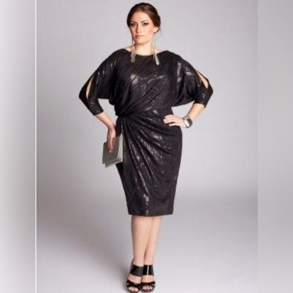 Igigi Designer Special Occasion Dress Size 14/16 Black Shimmer Mid-Length NWT - Picture 2 of 16